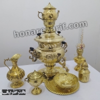 خرید و قیمت سرویس سماور زغالی برنجی 7 لیتری لبه دار قلمزنی - هنرظریف
