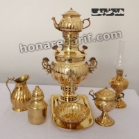قیمت و خرید - سرویس کامل سماور زغالی برنجی 3 لیتری آینه ای عدسی - هنرظریف