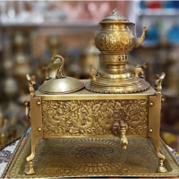خرید آنلاین، سماور منقلی آنتیک برنجی، رنگ ثابت و جنس برنج درجه یک، هنر دست، محصول اصفهان  | هنرظریف