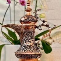 خرید، قیمت و مشخصات دله روکش مس کلکسیونی با قلمزنی گل، مرغ و آهو جذاب، طراحی بسیار زیبا و خاص - هنرظریف