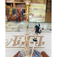 خرید، قیمت و مشخصات قلیان کامل برنجی شمش دو مرتبه، شیشه تراش طلاکوب طرح ثمین ارزان و باکیفیت _ هنرظریف