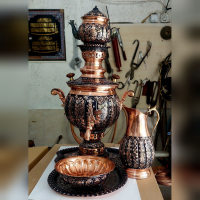 خرید، قیمت و مشخصات سماور ۴ لیتری مسی با سرویس پخدار مدل الماس تراش نانو، جدید و ساده_ هنرظریف