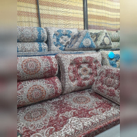 خرید، قیمت و مشخصات سرویس مبلمان ترمه ۷ تکه شاه نشین نارنج، رنگ زرشکی، جدید و زیبا _ هنرظریف