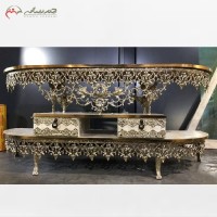 خرید آنلاین، میز تلویزیون برنزی، بغل خم دارای 2 کشو، پر نقش و نگار و سنگین وزن، با قیمت مناسب