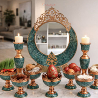 خرید و قیمت ست هفت سین مسی فیروزه کوب شده در سایز های متفاوت - هنرظریف