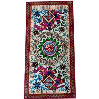 خرید، قیمت و مشخصات رومیزی مستطیل سوزن دوزی و آینه کاری با پارچه کتان قابل شستشو دارای حاشیه| هنرظریف
